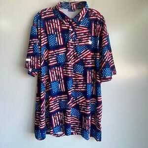 HRESKI Golf Polo Men's XL Patriotic USA Flag Stars Stripe Red, White, Blue